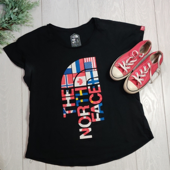 The North Face Tops - The North face black RU14  logo flag T shirt